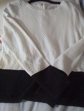 next White and Black Block Crewneck Sweater